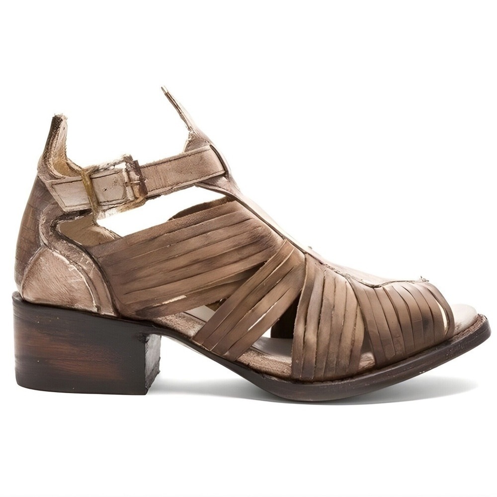 FreeBird by Steven Arrow Open Toe Distressed Stone Brown Leather Bootie Sandal 9